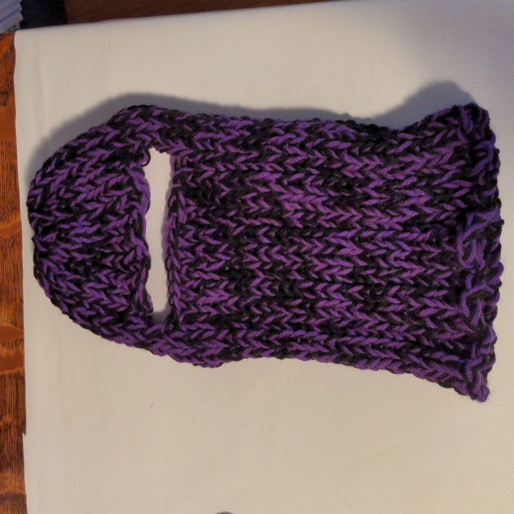 Handmade Knit Balaclava Black Purple 100% Acrylic Yarn OSFM
